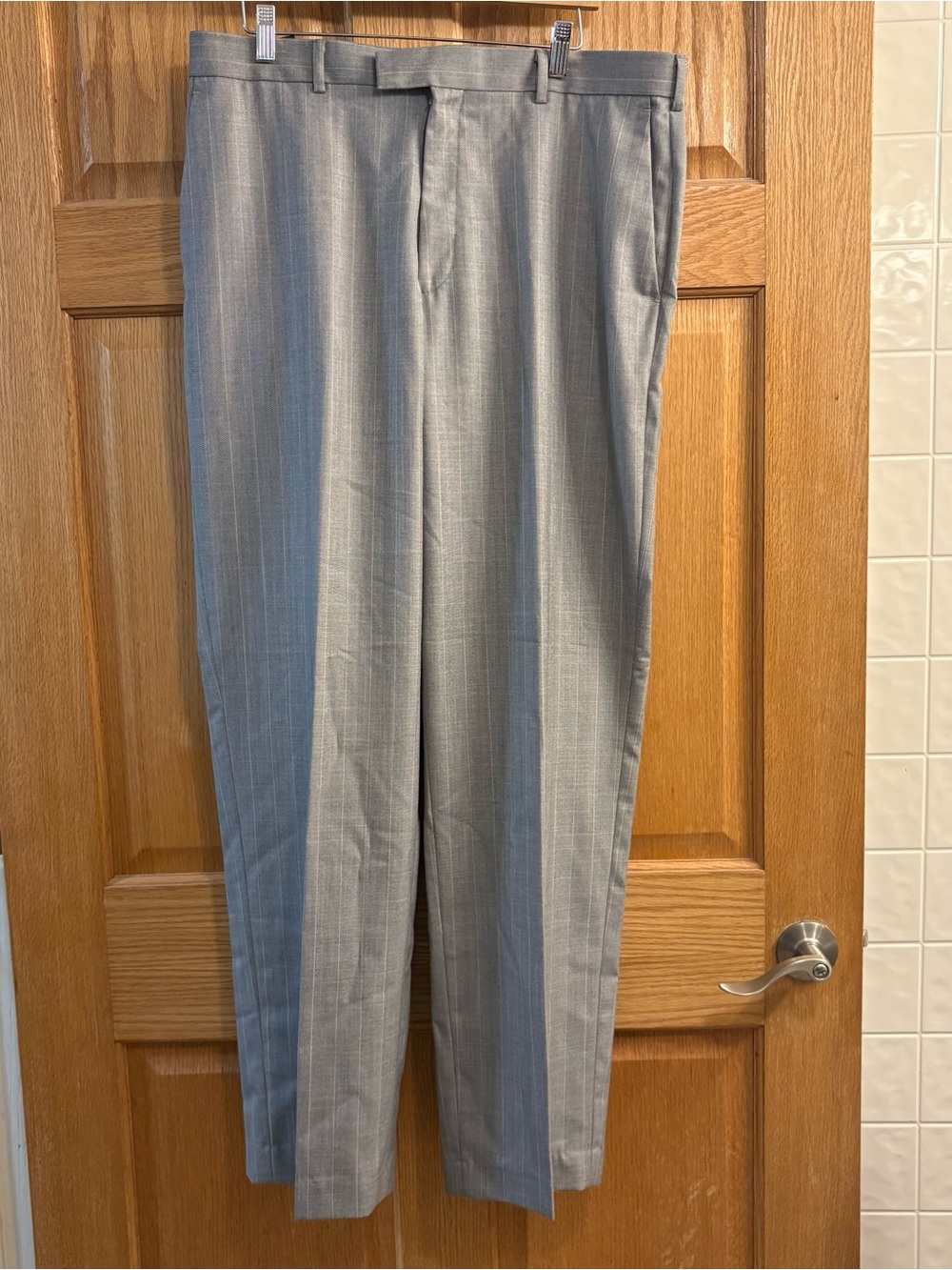 Perry Ellis Gray Pants Men’s Size 36X34 WindowPane Dress Slacks Flat Front